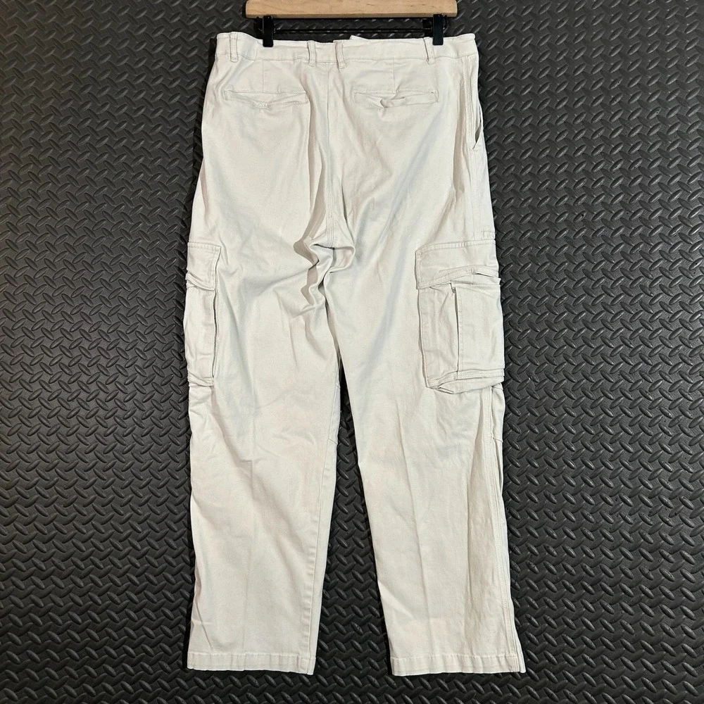 YOUNGLA 616 Cream Light Khaki Cargo Utility Pocket Streetwear Pants Men Size 38L